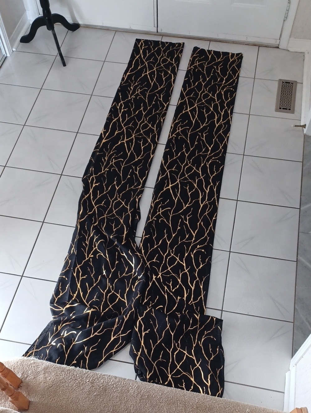 2/$50 Extra Long Sheer Black & Gold Design Curtains - Set Of 2
